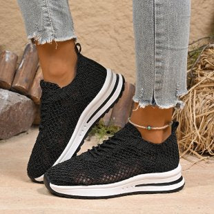 Damen  gestrickte Slip-On Plateau-Sneaker mit atmungsaktivem Obermaterial und gepolstertem Komfortfußbett Drune