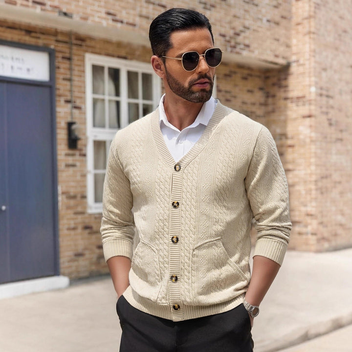 Herren Modischer Strickcardigan mit praktischen Taschen und einzigartiger Textur Drune