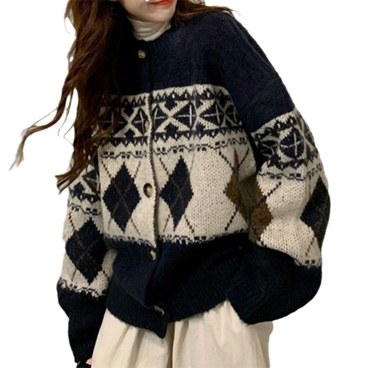 Damen Grobstrickjacke mit dekorativem Norwegermuster Drune