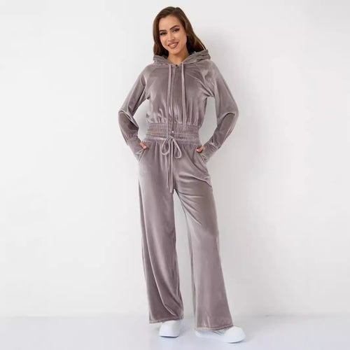 Damen luxuriöser Velours-Hoodie und weite Hose Set Drune