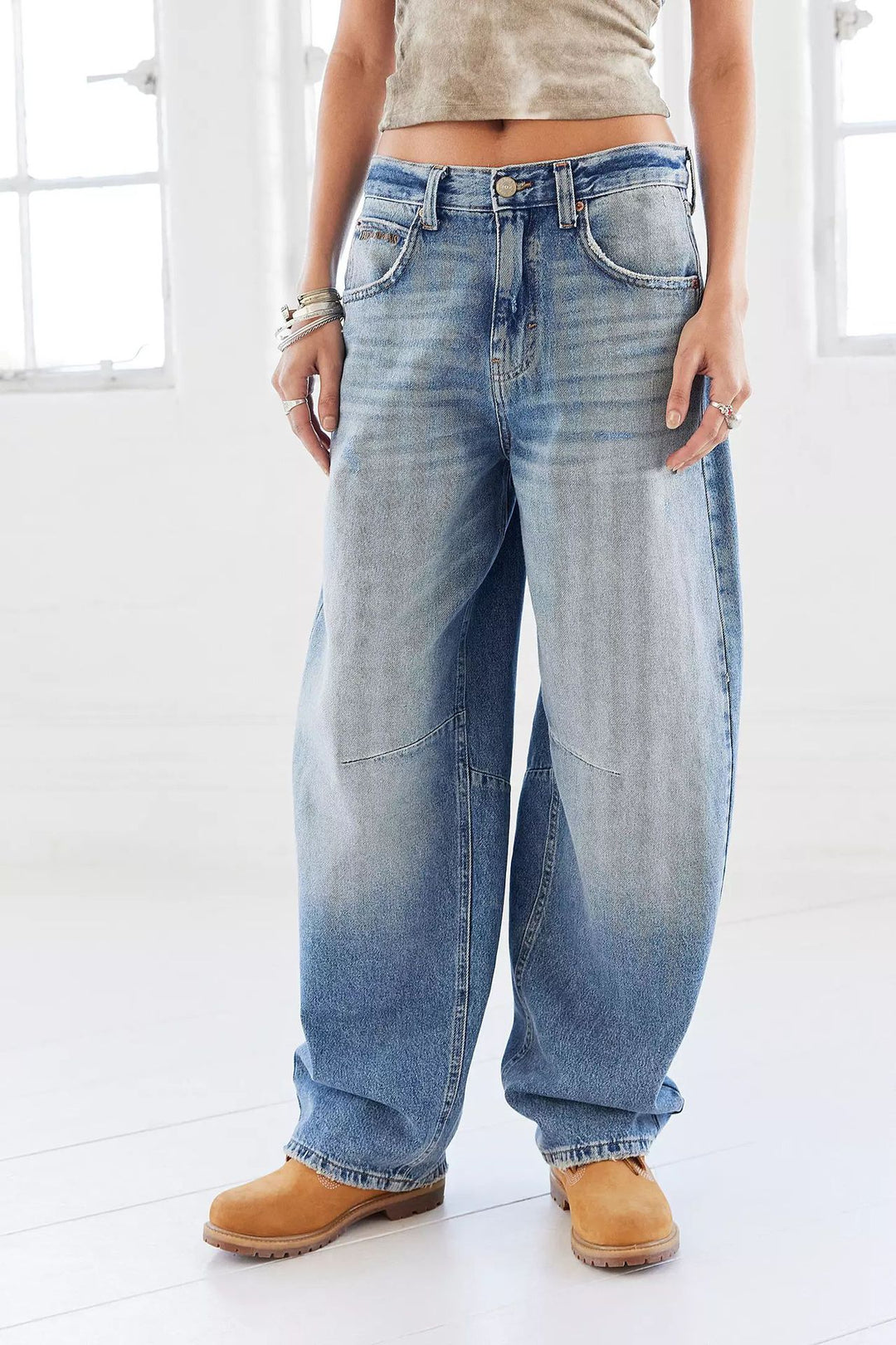 Damen nan weite tiefsitzende Baggy-Jeans mit Knie-Paneelen und entspannter Passform Drune