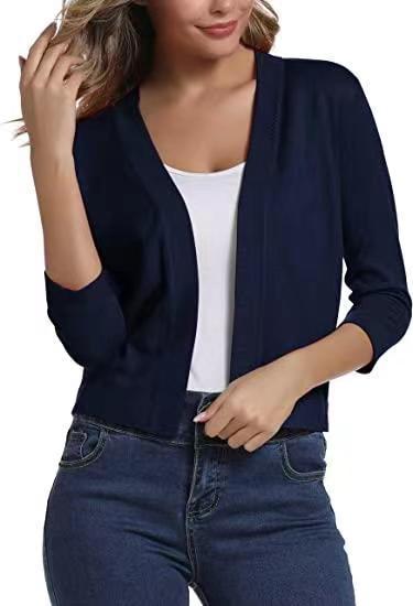 Damen nan offener Kurzcardigan mit dreiviertelärmeln und elastischem Saum Drune