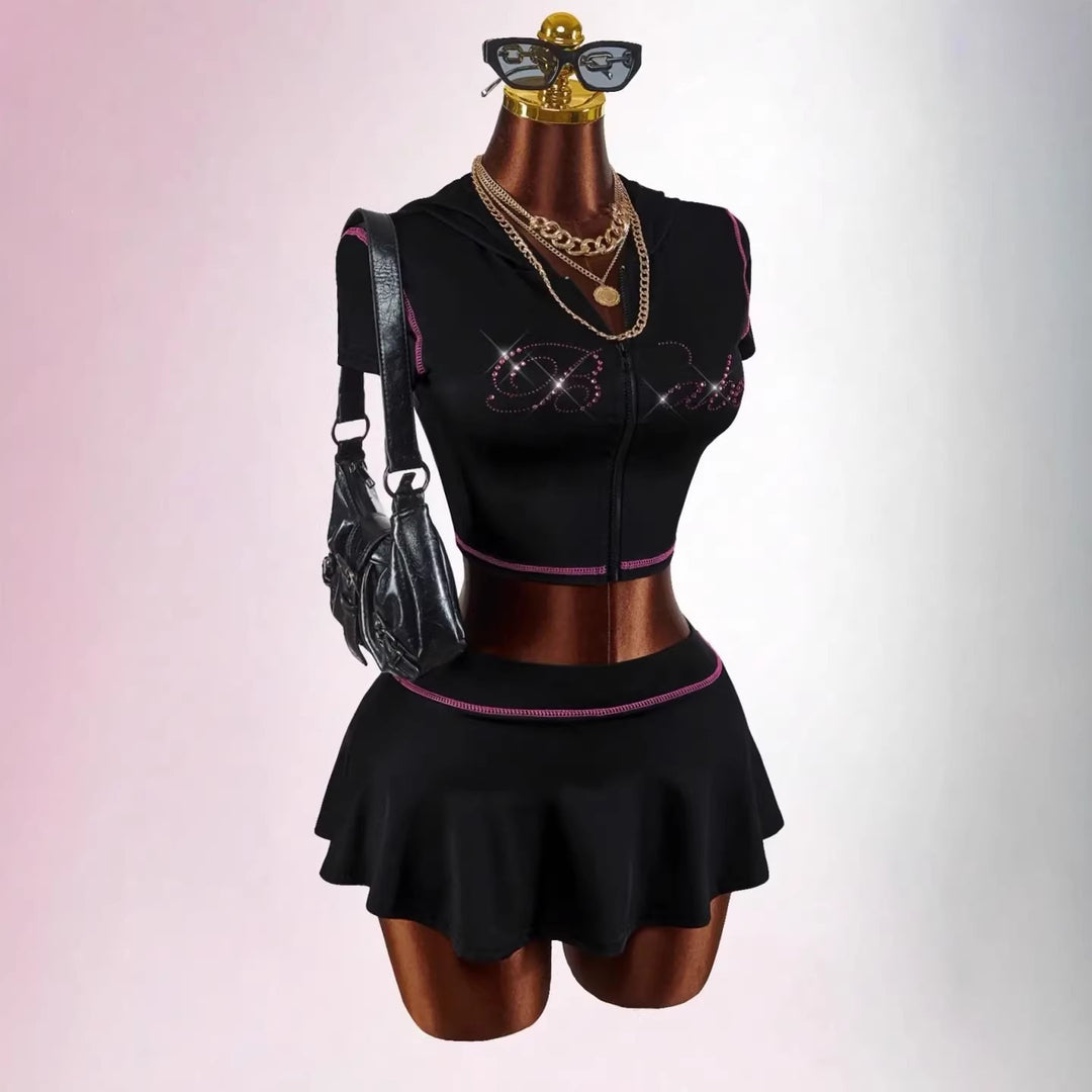 Damen sportliches Crop-Top mit Rock-Set Drune