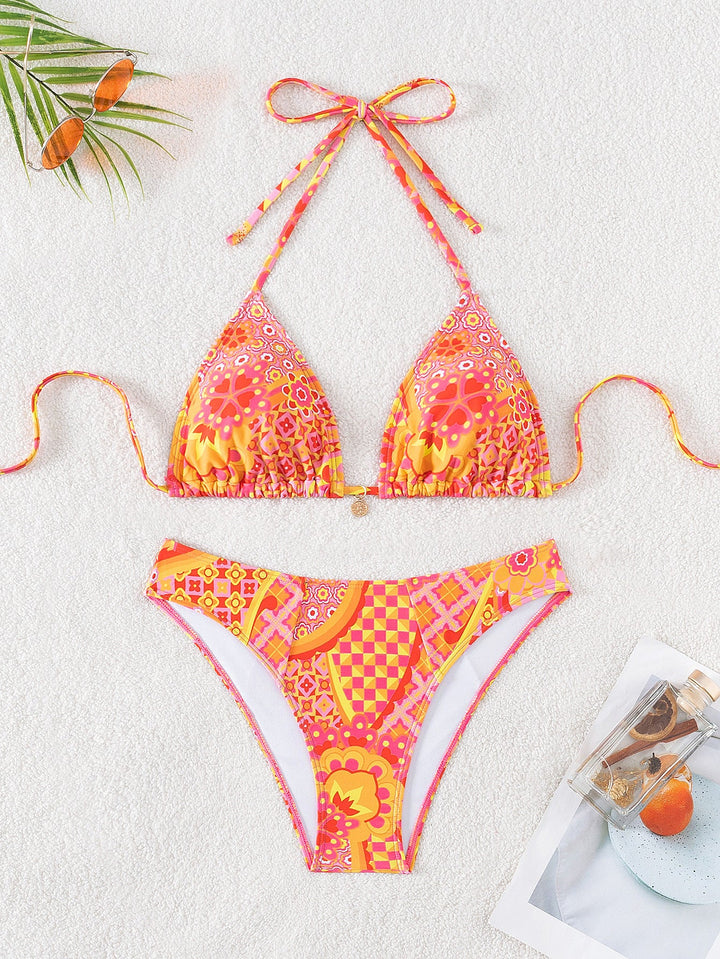 Damen Triangel-Bikini mit einzigartigem Mosaik-Muster und verstellbaren Bindebändern Drune