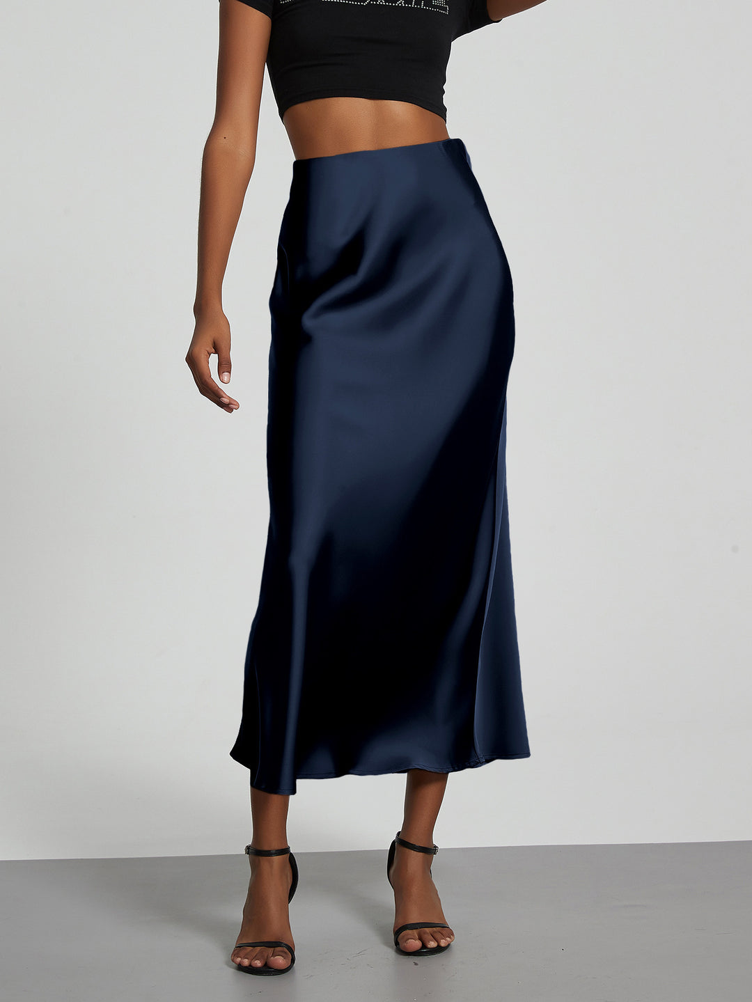 Damen Stilvolle Satin-Stretchrock mit hohem Bund und fließendem Schnitt Drune