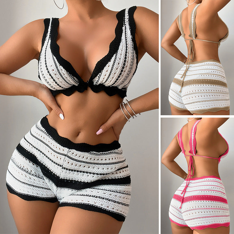 Damen Strickoberteil und Shorts Set Drune
