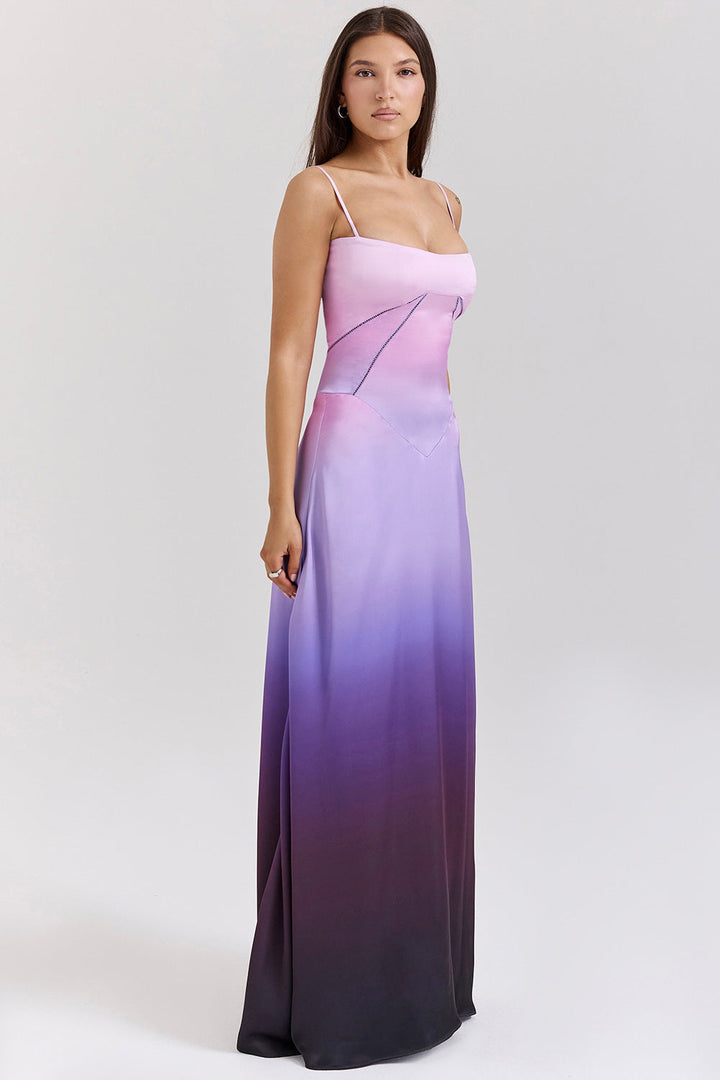 Drune | Abendkleid Satin Glanz Spaghetti Träger Rückenfrei Schmaler Schnitt Elegantes Kleid