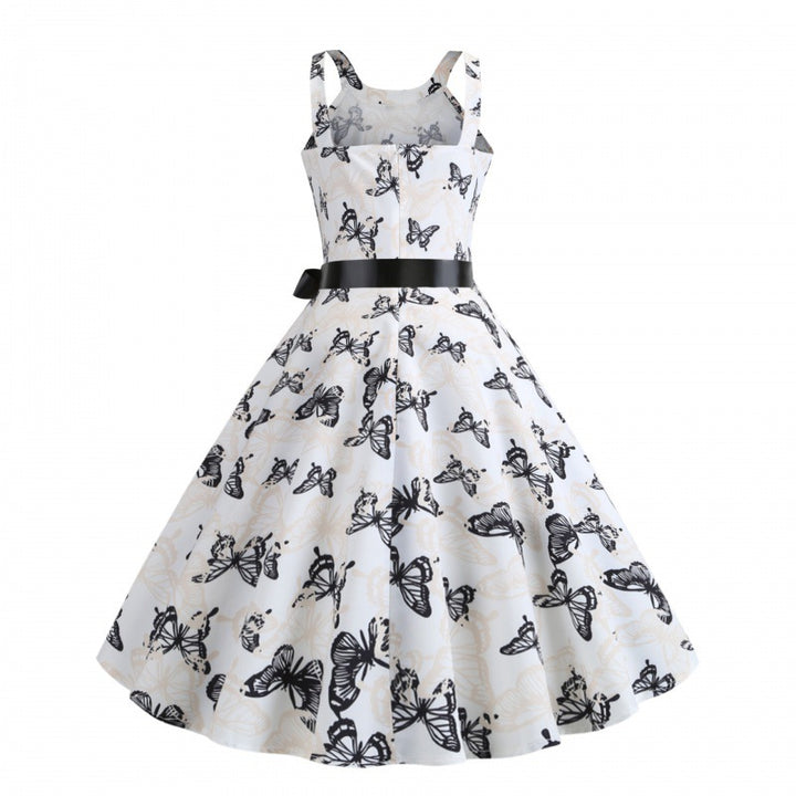 Damen Midikleid mit Schmetterlingsdruck und Taillengürtel Drune