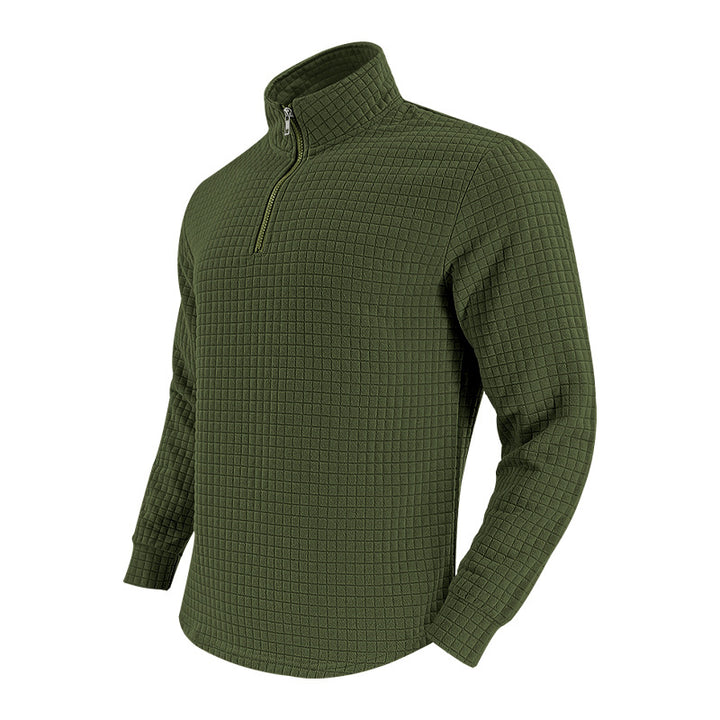 Herren nan strukturierter Grid-Halbzip-Pullover mit hohem Stehkragen und elastischem Komfortsaum Drune