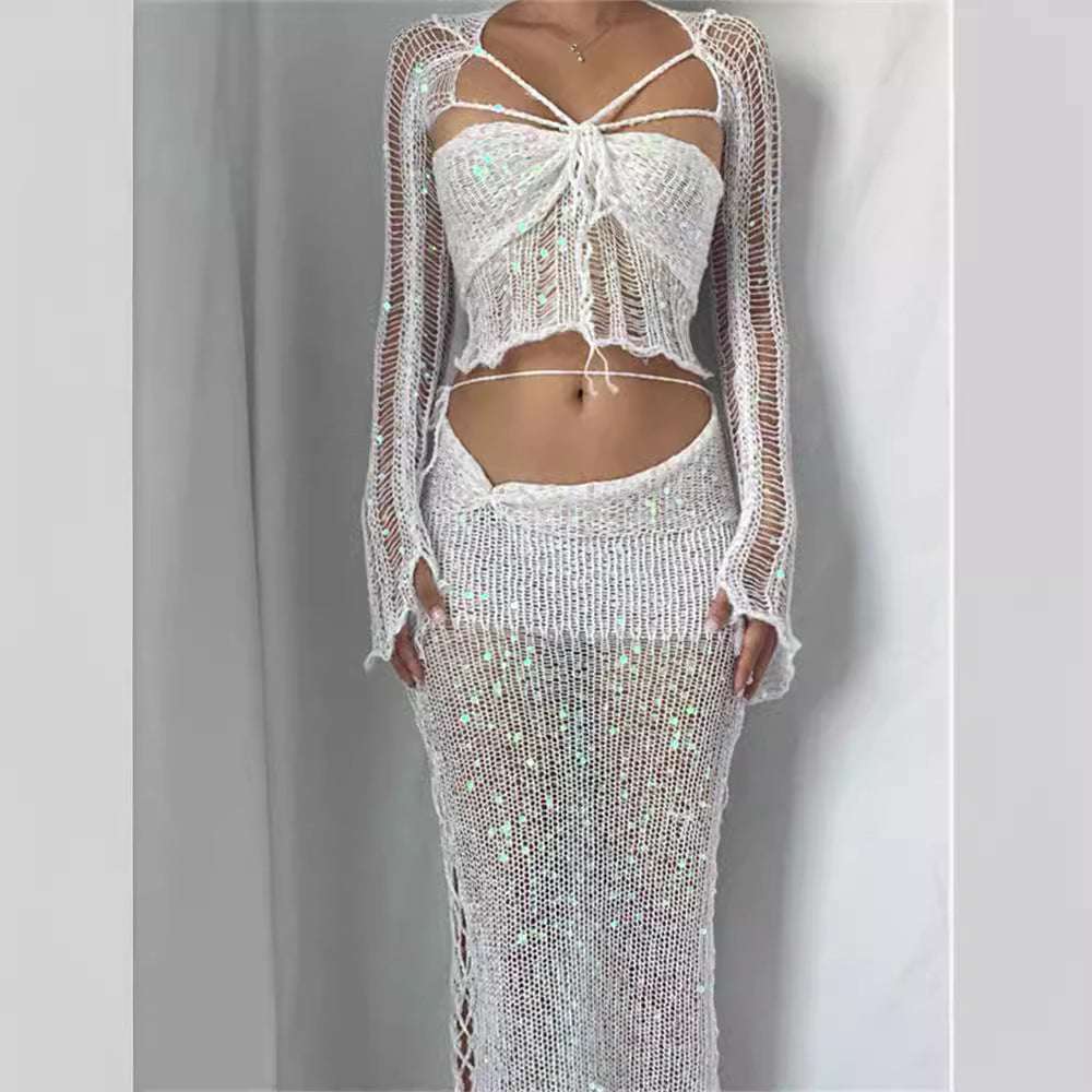 Damen Funkelnde Netzhose mit glitzernden Pailletten und elegantem Design Drune