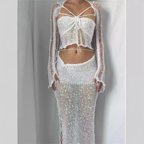 Damen Funkelnde Netzhose mit glitzernden Pailletten und elegantem Design Drune