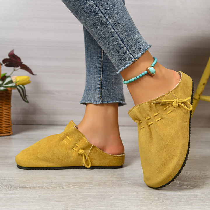 Damen nan gefütterte Velours-Pantolette mit Teddy-Innensohle, weicher Innensohle und dekorativer Schnürung Drune