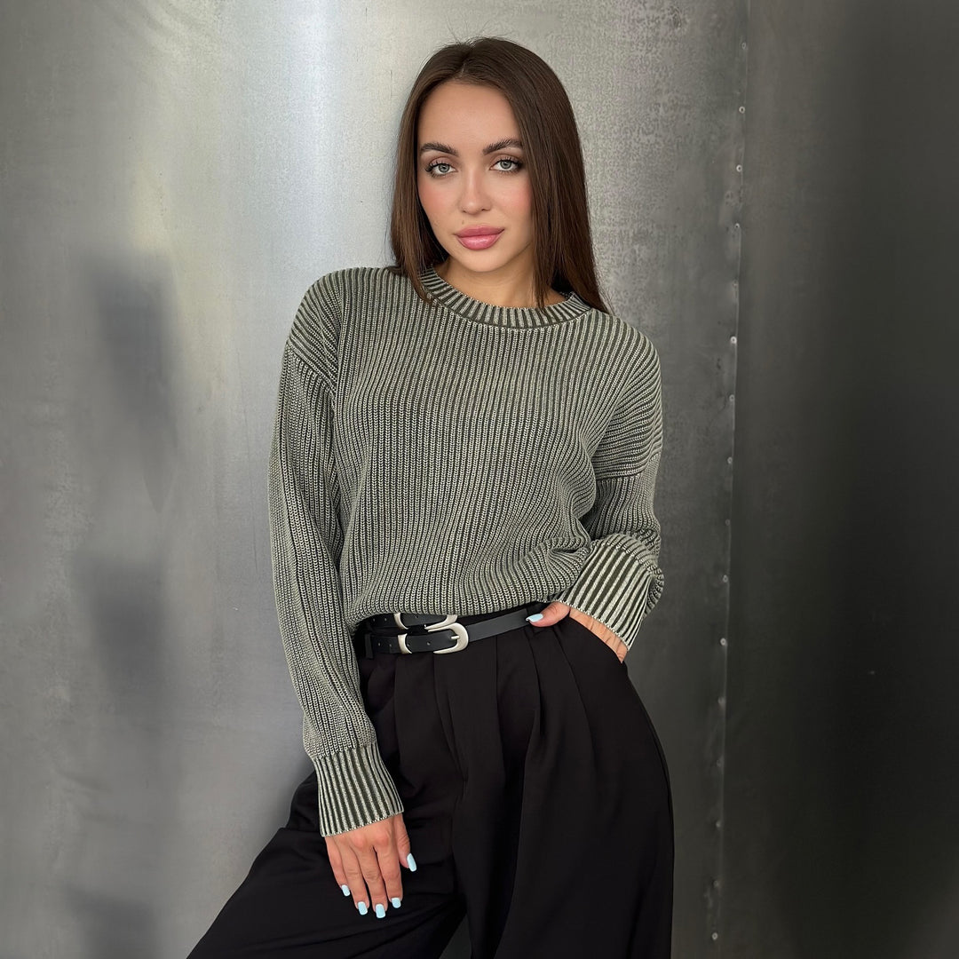 Damen Grobstrickpullover mit modischem Rippenmuster Drune