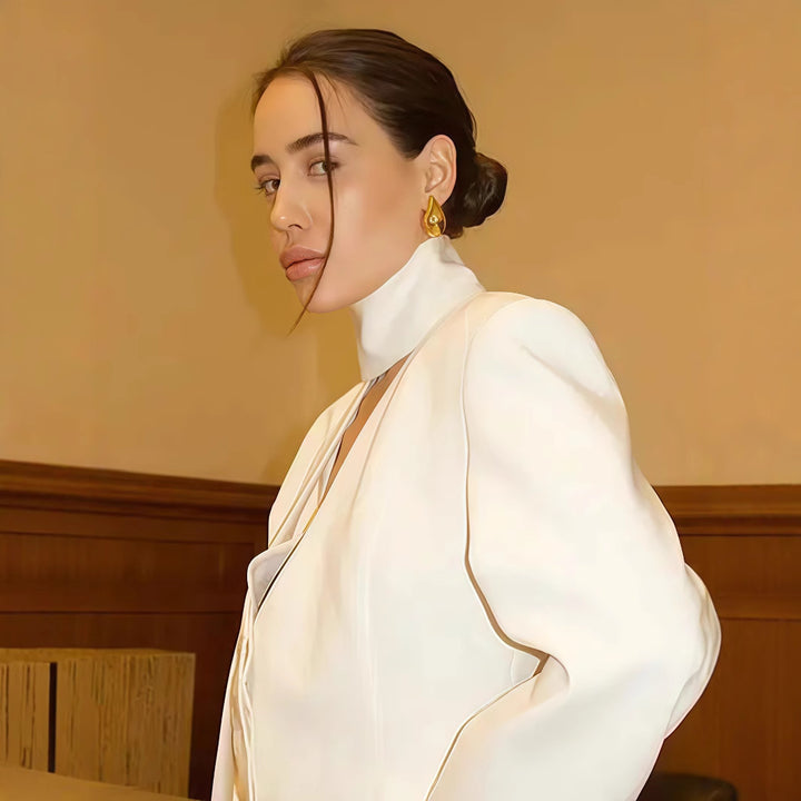Damen Blazer-Kleid mit tiefem V-Ausschnitt und eleganten langen Ärmeln Drune