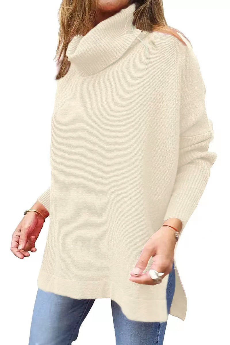 Damen Oversized Pullover mit hohem Kragen und Strickstruktur Drune