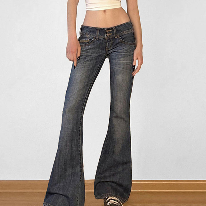 Damen Flared Jeans mit hohem Taillenbund und modischen Details Drune