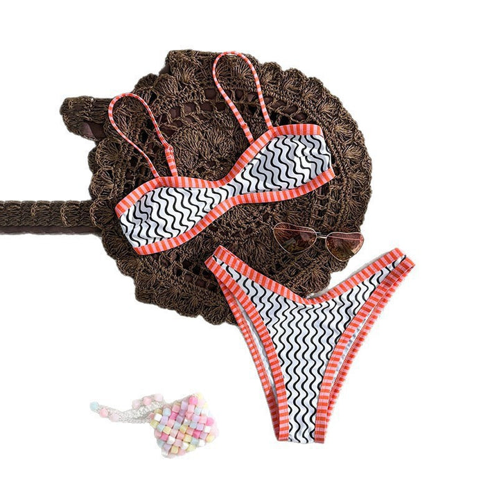 Damen Triangel-Bikini-Set mit modischem Wellendesign Drune