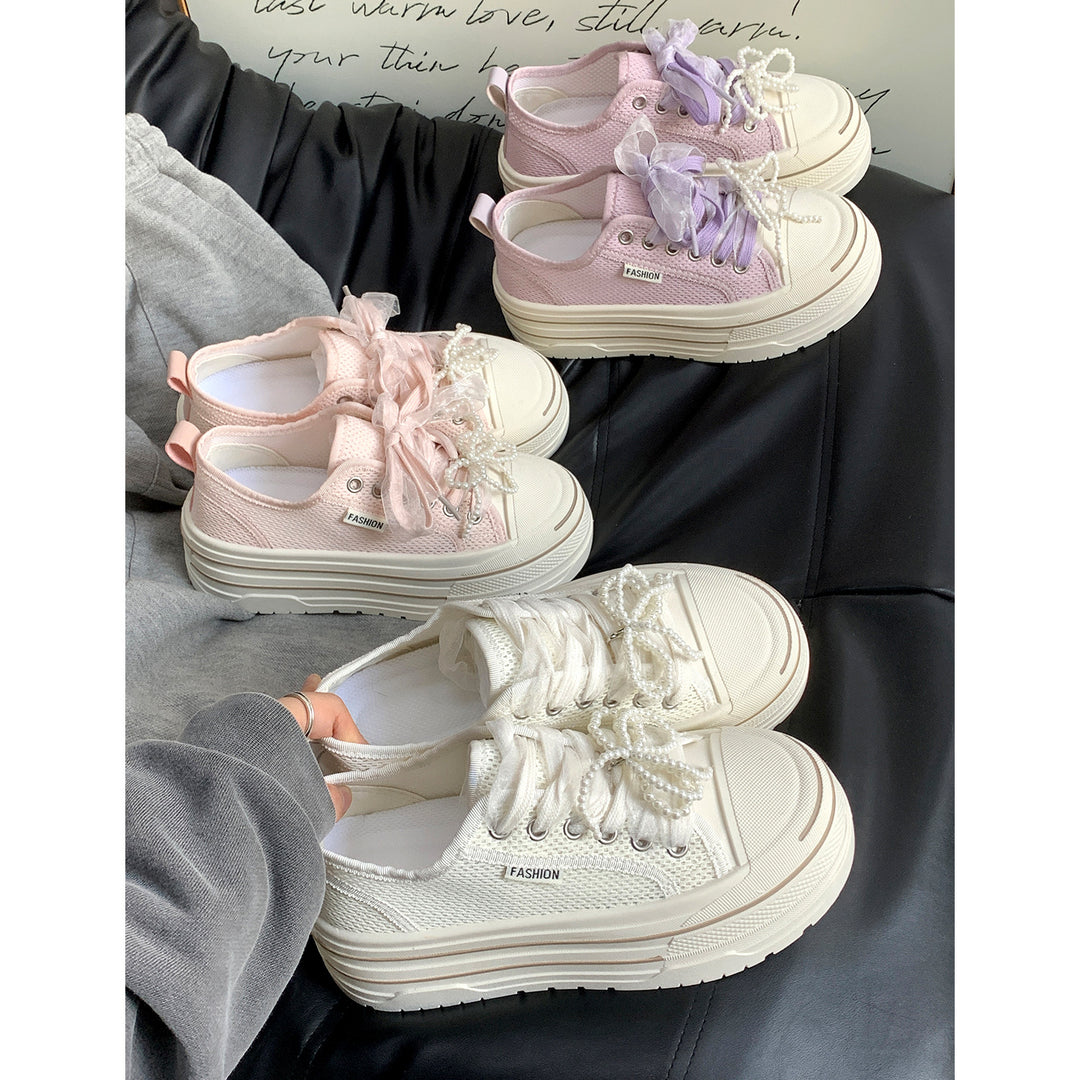 Damen Plateausneaker mit modischem Mesh-Obermaterial und trendigen Perlendetails Drune