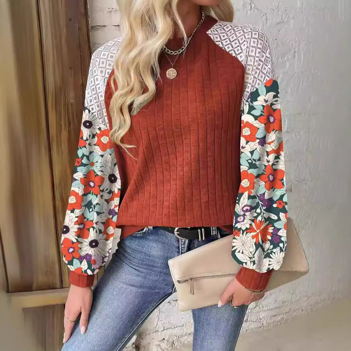 Damen verspielt gestalteter Pullover mit floralem Ärmel-Design Drune