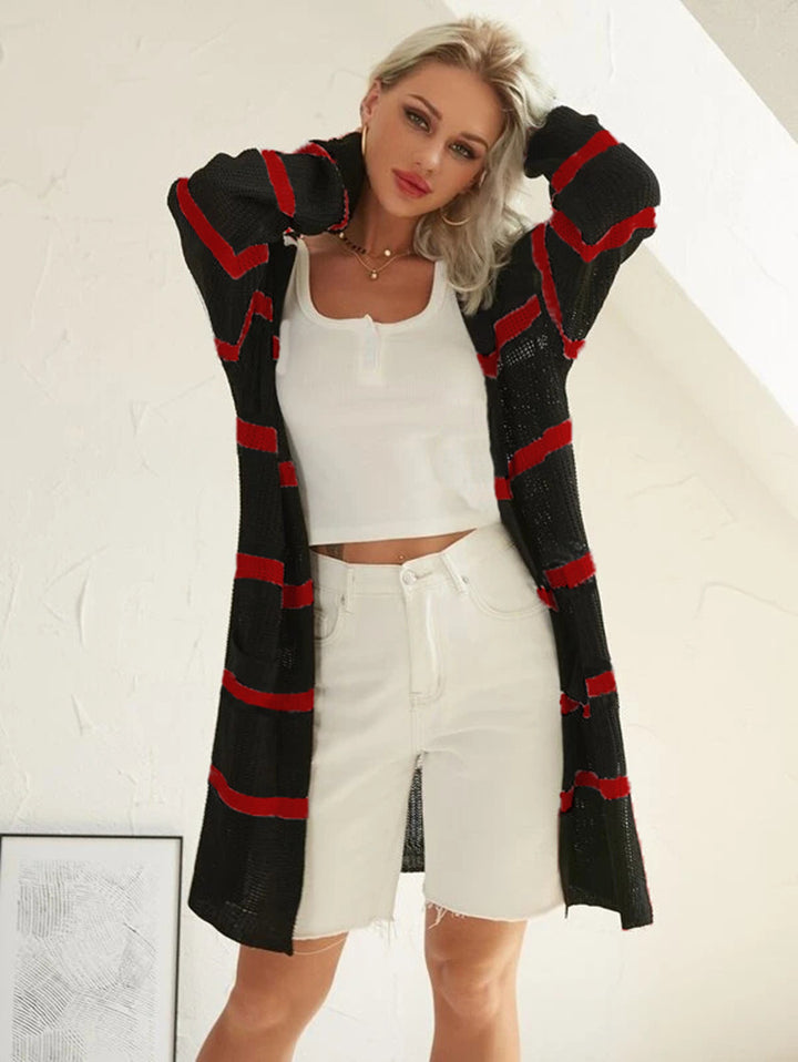 Damen langer Strick cardigan mit modernen Streifen Drune