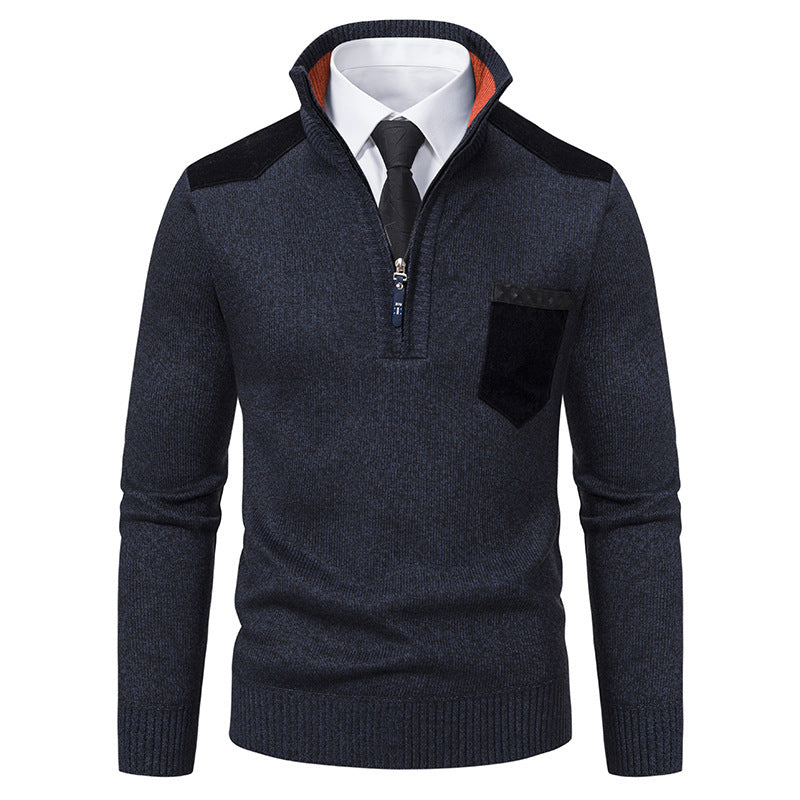 Herren lässiger Pullover mit halbem Reißverschluss und modernem Kragen Drune