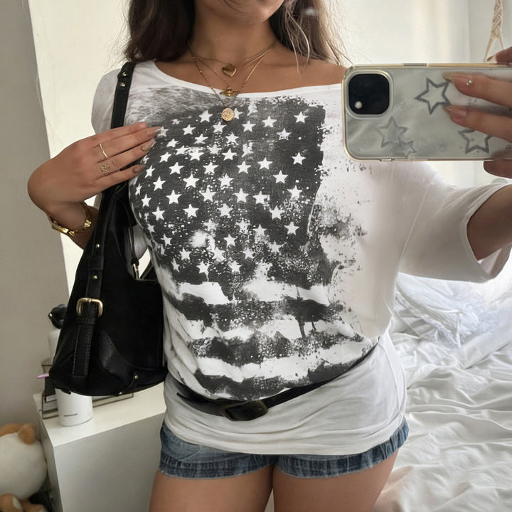 Damen lässiges T-Shirt mit grafischem Print Drune