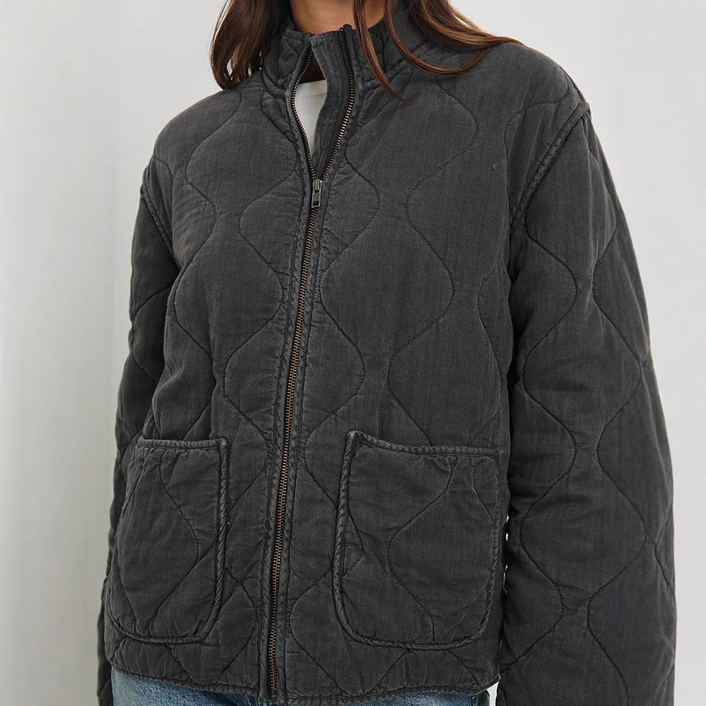 Damen gesteppte Utility-Jacke mit praktischen Taschen und hohem Kragen Drune