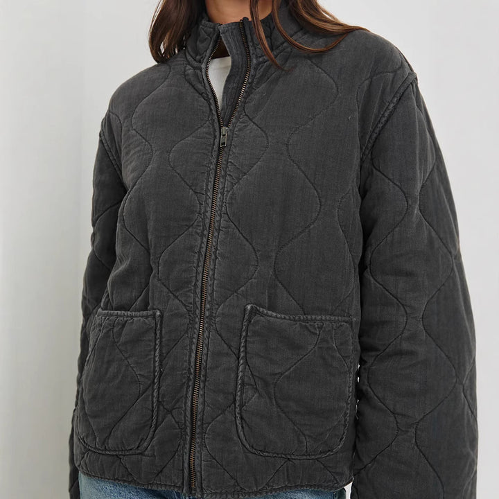 Damen gesteppte Utility-Jacke mit praktischen Taschen und hohem Kragen Drune