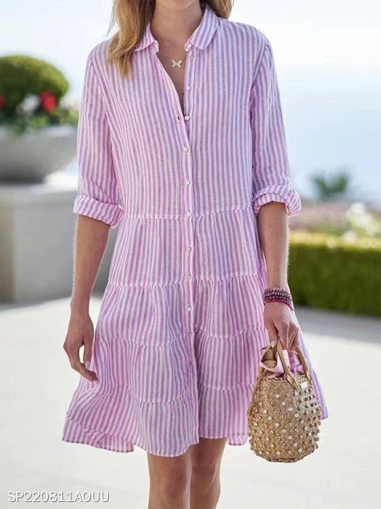 Damen Hemdblusenkleid mit gestreiftem Design und Knopfleiste Drune