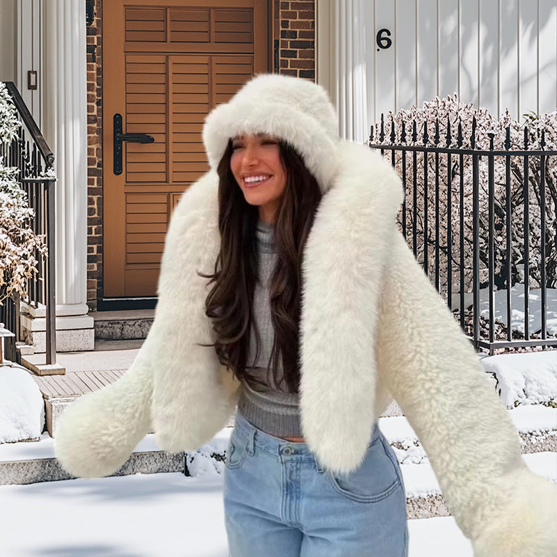 Damen luxuriöse Kunstpelzjacke mit voluminösen Ärmeln Drune