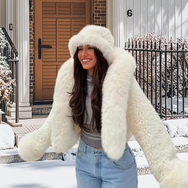Damen luxuriöse Kunstpelzjacke mit voluminösen Ärmeln Drune