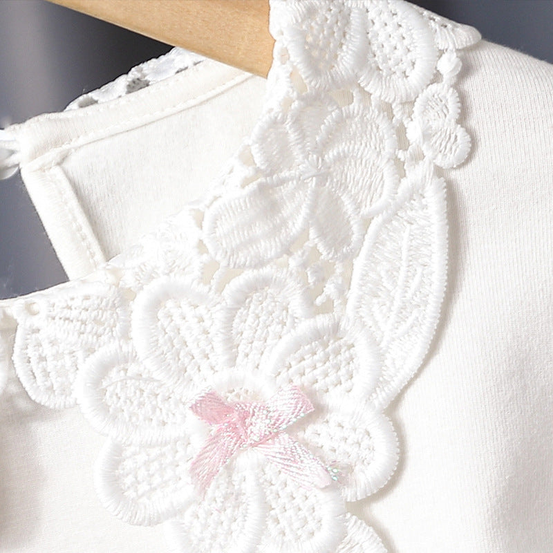 Mädchen Bluse mit floraler Stickerei und transparenten Ärmeln Drune