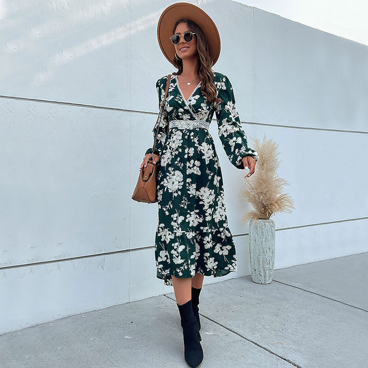 Damen Maxikleid mit floralem Design und raffinierten Rüschendetails Drune