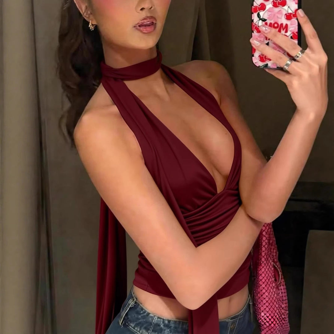 Damen Neckholder-Top mit tiefem Ausschnitt und Raffung Drune