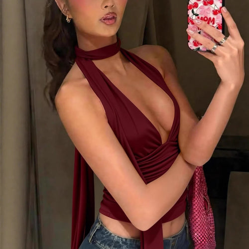 Damen Neckholder-Top mit tiefem Ausschnitt und Raffung Drune