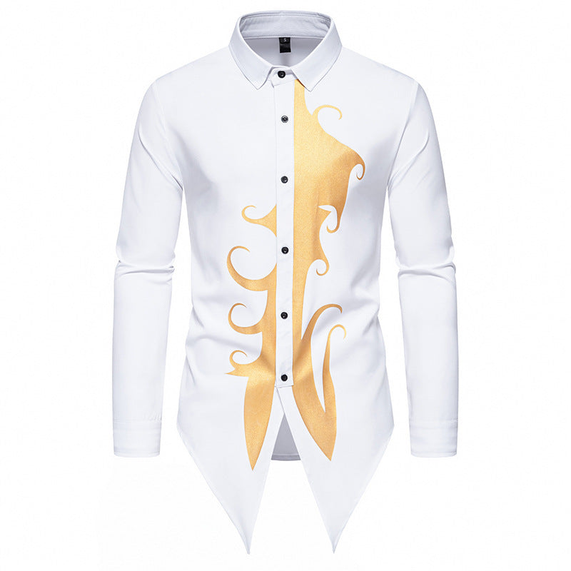 Herren langärmliges Designerhemd mit einzigartigem Muster und asymmetrischem Schnitt Drune