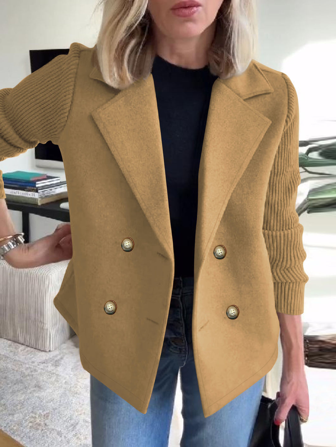 Damen eleganter Oversized-Blazer mit doppelter Knopfleiste und strukturiertem Ärmel Drune
