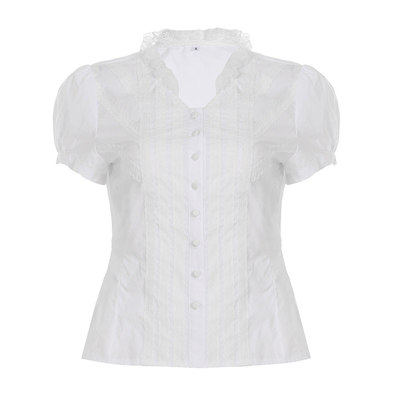 Damen Elegantes Blusenoberteil mit Rüschendetails und Knopfleiste Drune