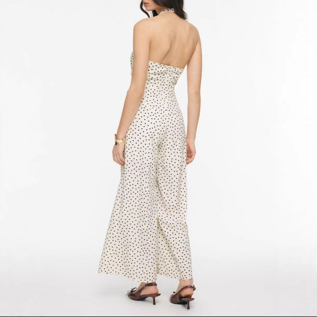 Damen eleganter Jumpsuit mit tiefem Ausschnitt und schwingendem Bein Drune