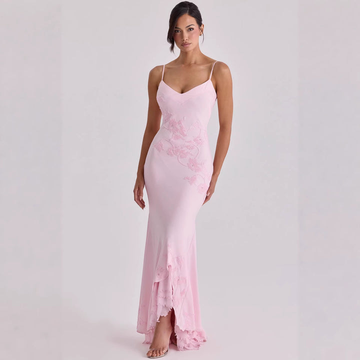 Damen Elegantes Abendkleid mit floralem Spitzenbesatz Drune