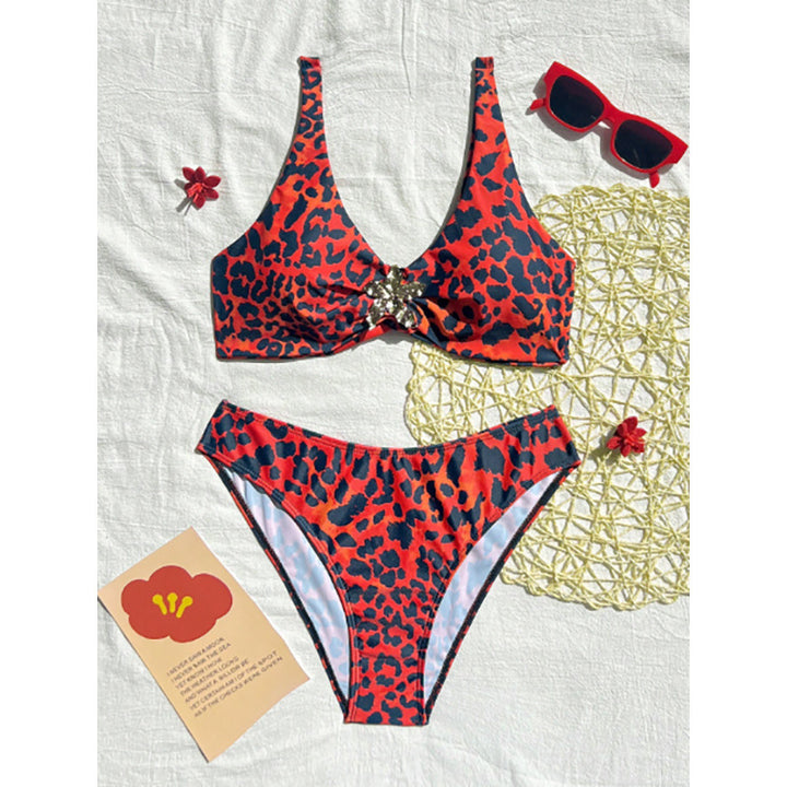 Damen Bikini-Set mit modischem Leopardenmuster und raffinierten Kettenakzenten Drune