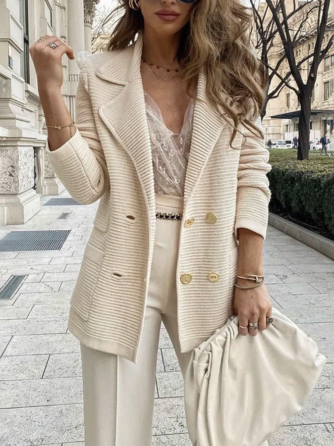 Damen Strickblazer mit doppelter Knopfleiste und strukturiertem Design Drune