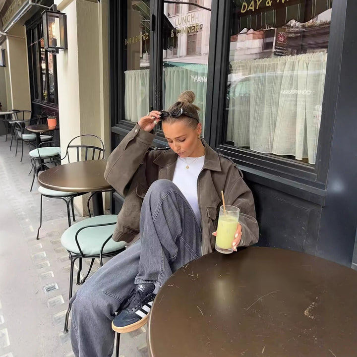 Damen modische Utility-Jacke mit praktischen Pattentaschen und Stehkragen Drune