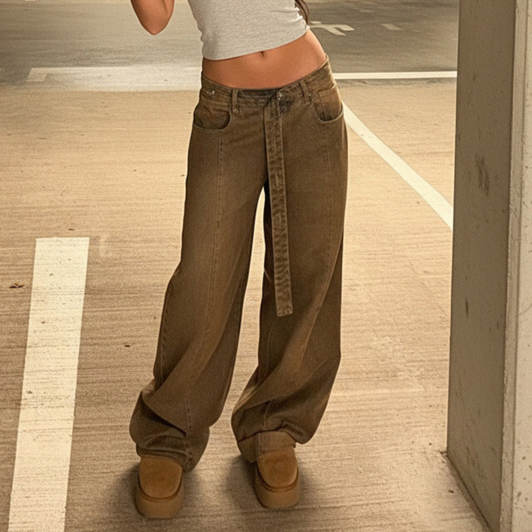 Damen Weite Jeans mit hochelastischem Bund und praktischen Gürtelschlaufen Drune