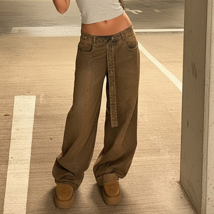 Damen Weite Jeans mit hochelastischem Bund und praktischen Gürtelschlaufen Drune