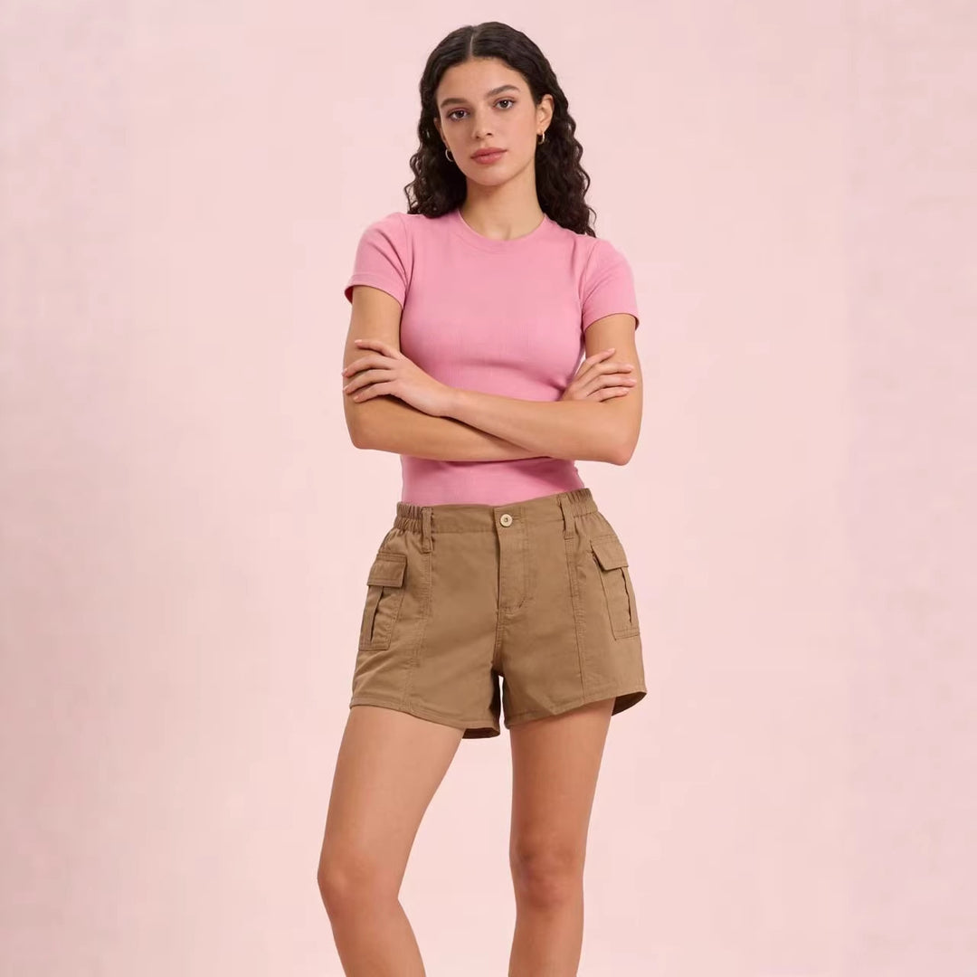 Damen Cargo-Shorts mit funktionalen Seitentaschen und elastischem Bund Drune