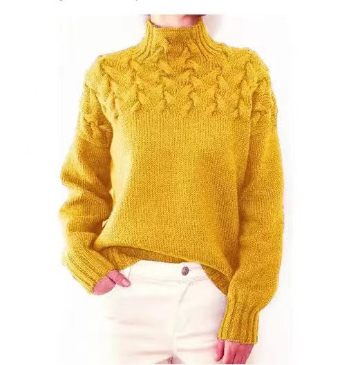 Damen nan Strickpullover mit Zopfstruktur und hohem Rollkragen Drune