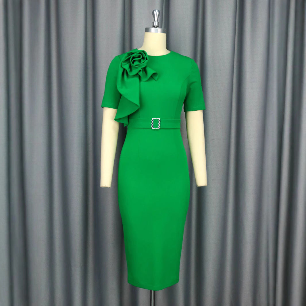 Damen Elegantes Etuikleid mit dekorativem Blumendetail Drune