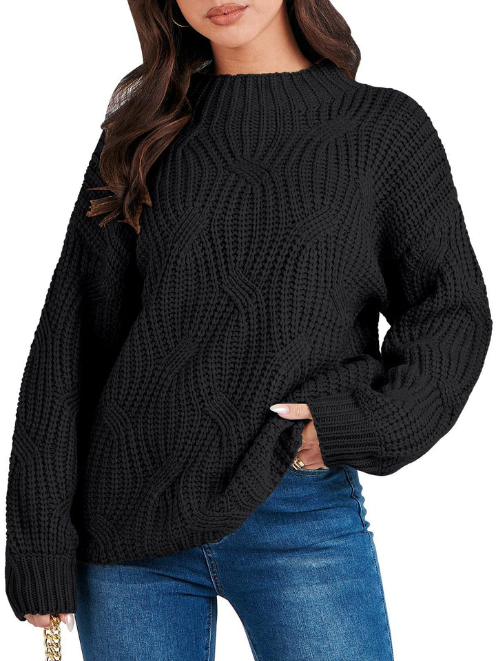 Damen Grobstrickpullover mit extravagantem Wellenmuster und hohem Kragen Drune