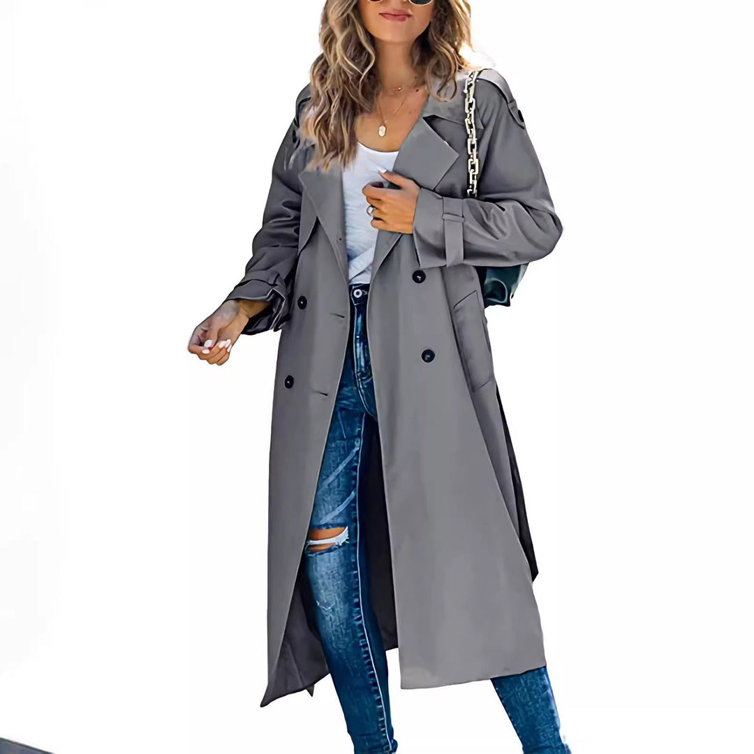 Damen legerer Trenchcoat mit Gürteldesign und stylischen Knöpfen Drune